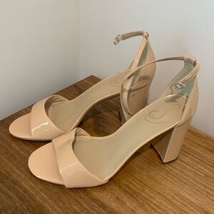 Sam Edelman Robyn Patent Leather Beige Block Heel Sandal, 10W